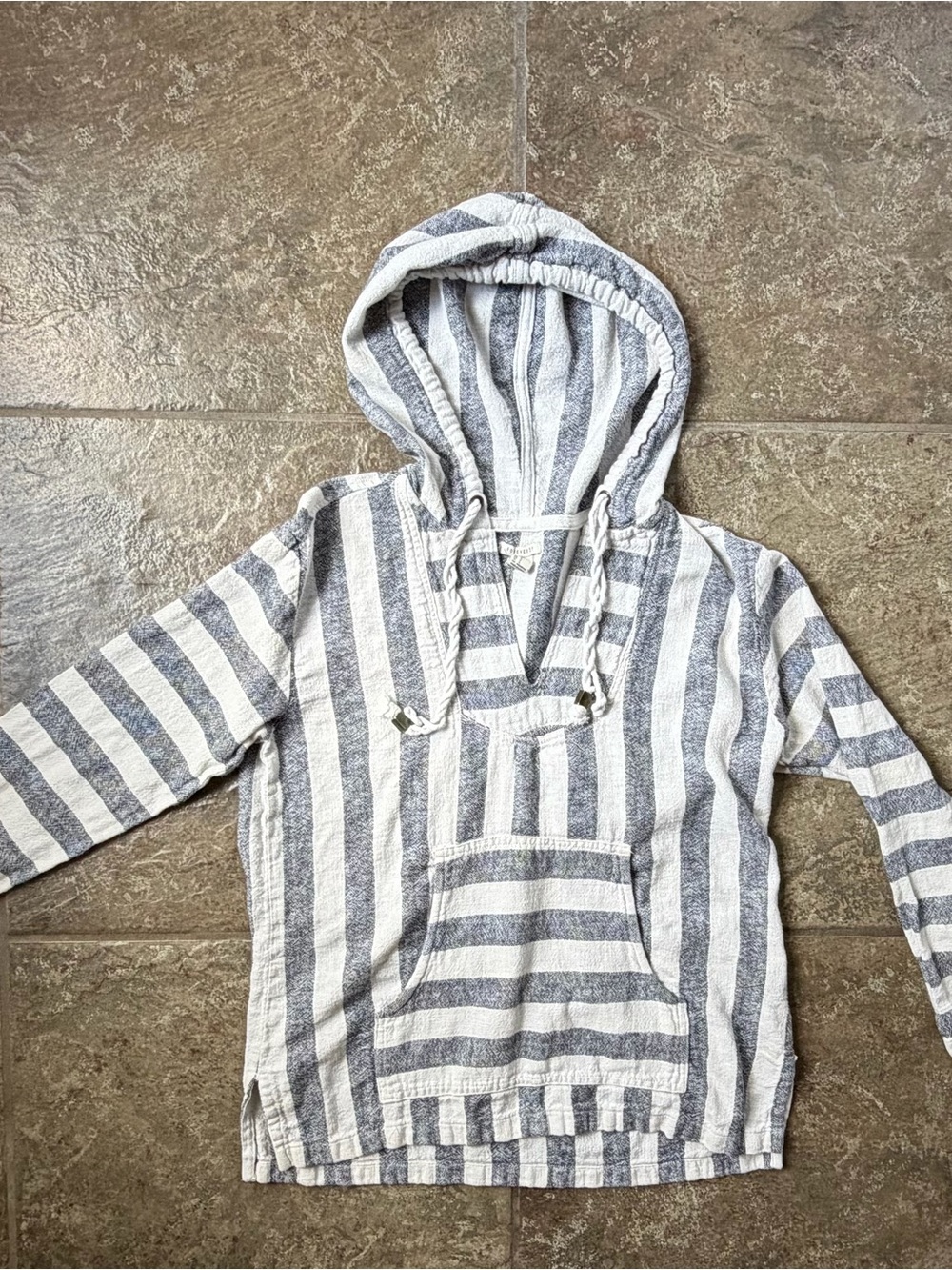 Forever 21 Striped Baja Hoodie Beach Poncho Blue White Boho Small